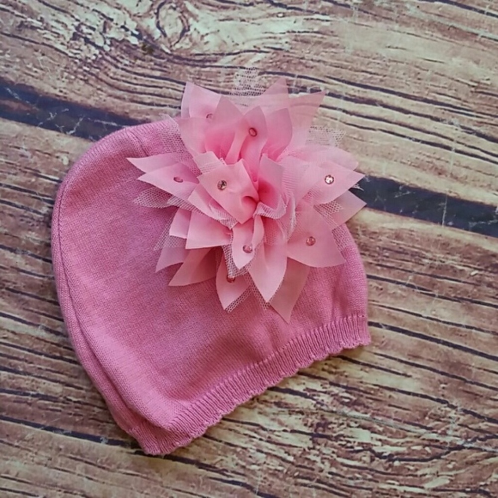 Bari Lynn cotton knit summer flower hat 6-12m